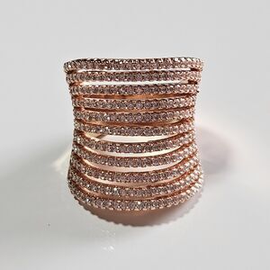 Cubic Zirconia Concave Knuckle to Knuckle Statement Ring in Rose Gold Tone sz 6